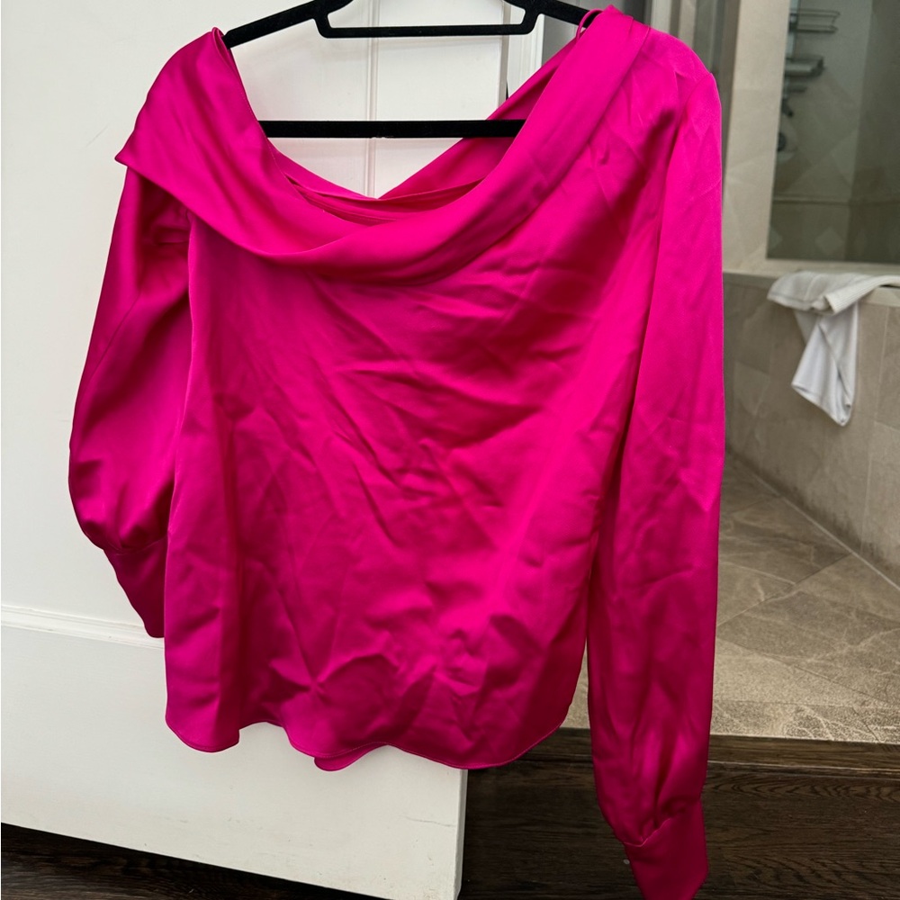 Jonathan Simkhai pink off the shoulder silk top size S